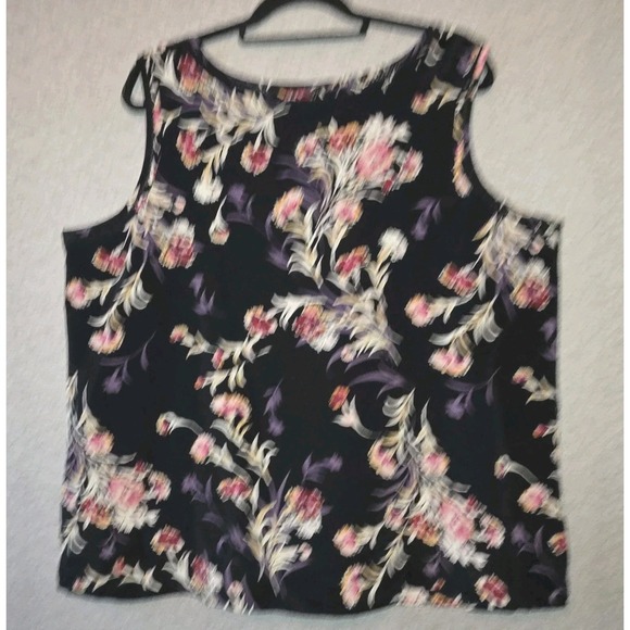 Karen Scott Floral Tank Blouse Women's Size 2XL Sleeveless Black Top Career - Picture 6 of 6